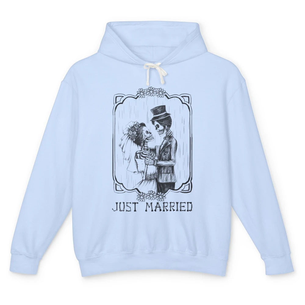 Just Married Skeleton Bride Groom Engagement Love Halloween Unisex Lightweight Hoodie