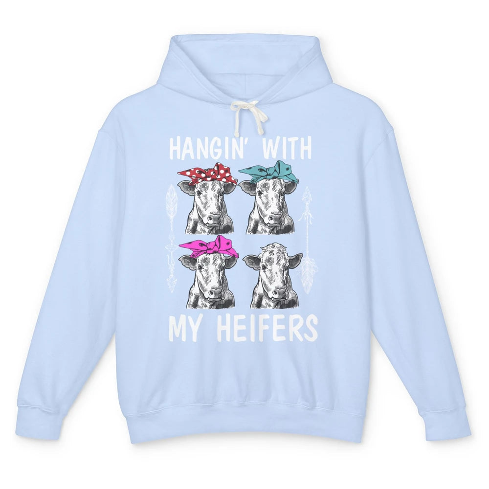 Funny Hanging With Heifer Retro Western Country Highland Cow Unisex Lightweight Hoodie