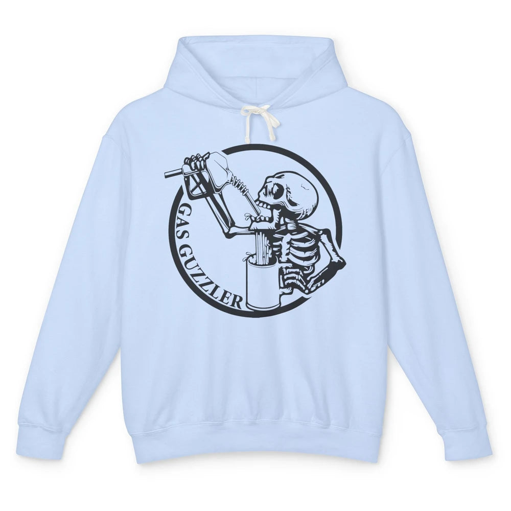 Funny Skeleton Gas Guzzler Sarcastic Skeleton Halloween Unisex Lightweight Hoodie