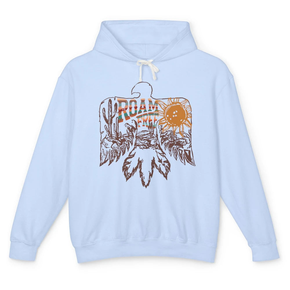 Retro Thunderbird Desert Cactus Roam Free Western Country Unisex Lightweight Hoodie