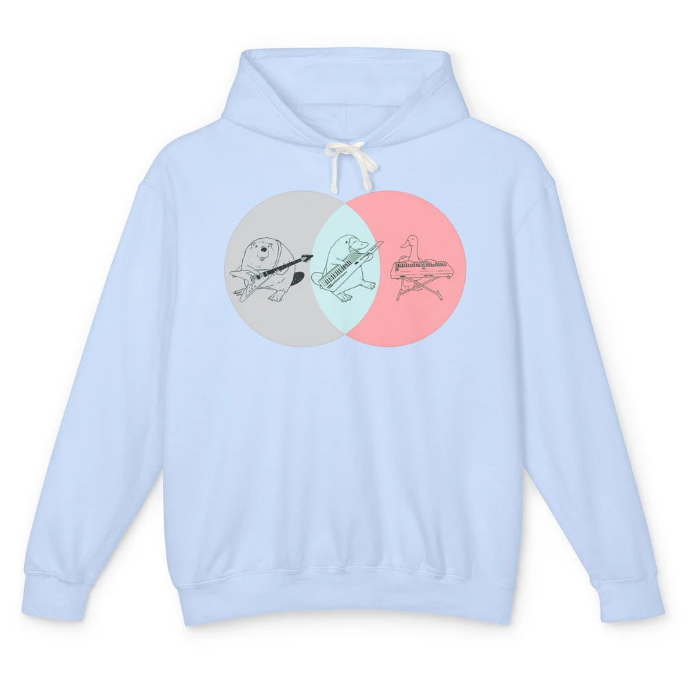 Keytar Platypus Venn Diagram Gray Blue Pink Guitarist Music Unisex Lightweight Hoodie