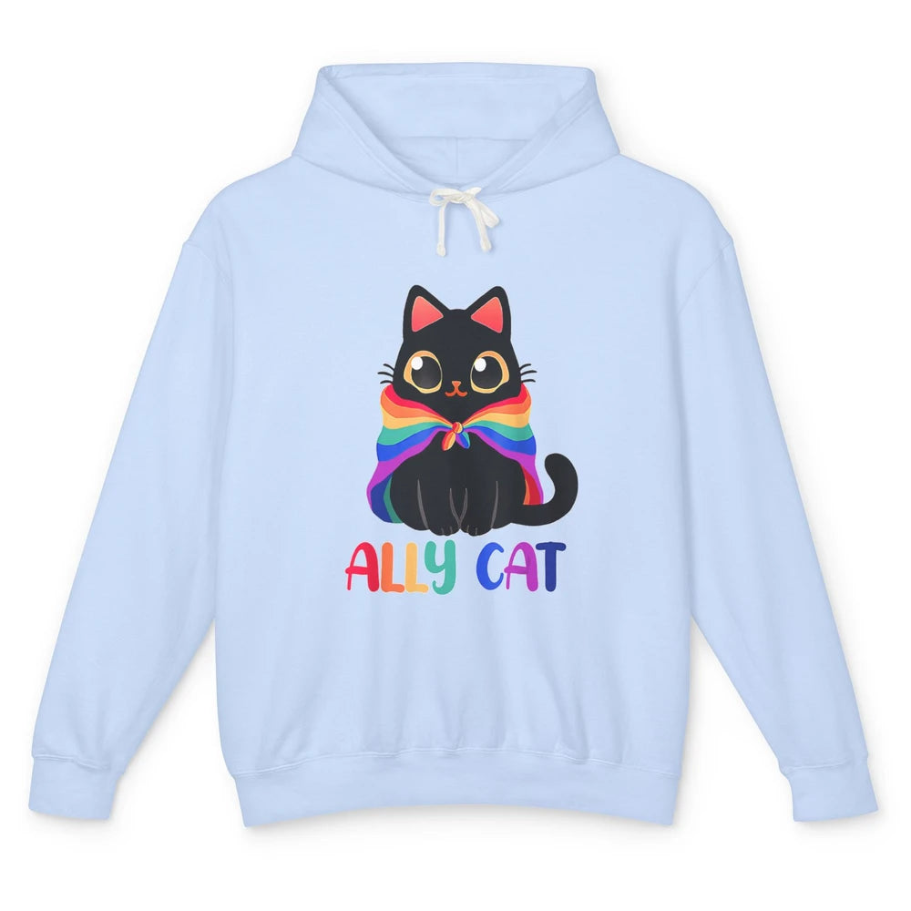 Funny Be Kind Ally Cat LGBT Awareness Pride Month Rainbow Unisex Lightweight Hoodie