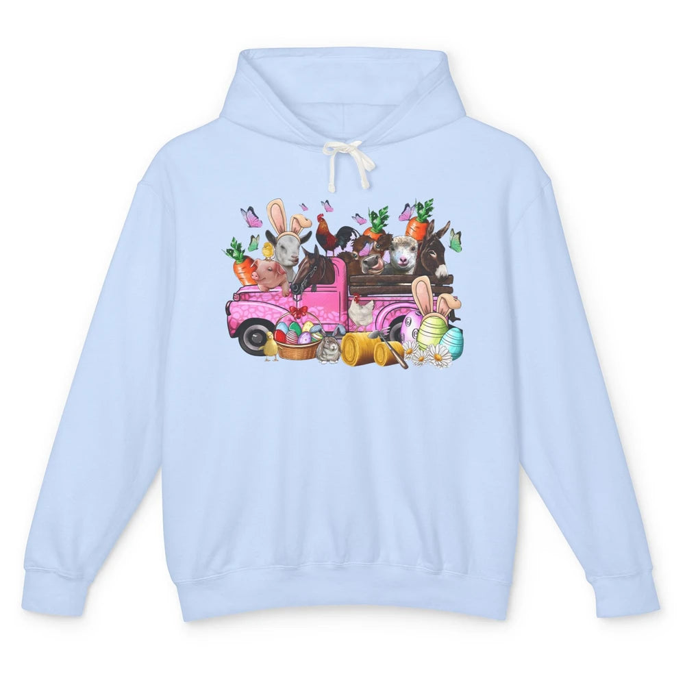 Easter Farm Truck With Easter Eggs Basket Animal Bunny Ears Unisex Lightweight Hoodie