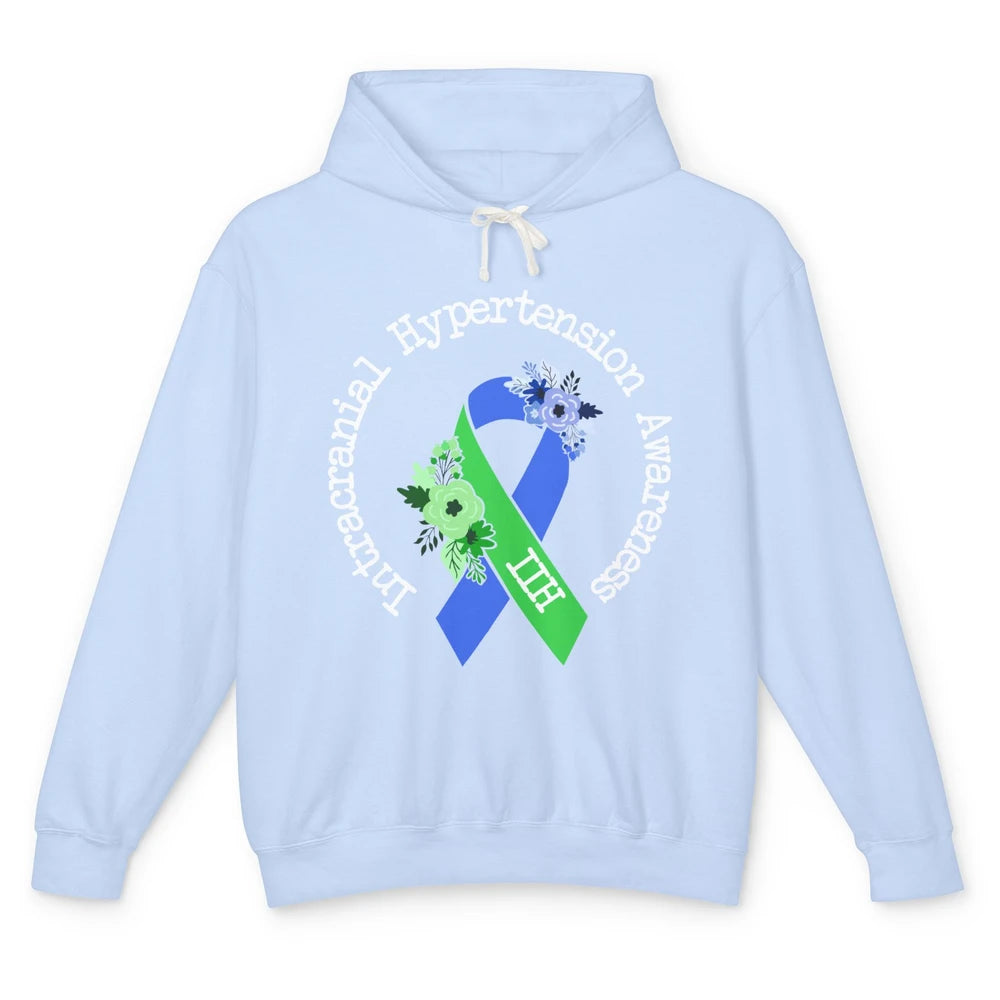 Intracranial Hypertension IIH Awareness Blue Green Ribbon Unisex Lightweight Hoodie