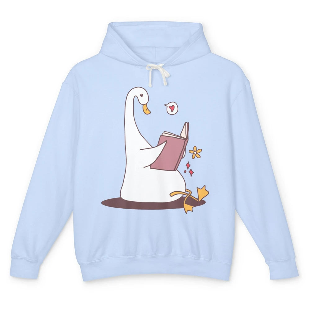 Funny Silly Goose Book Reading Goose Book Lovers Bookish Unisex Lightweight Hoodie