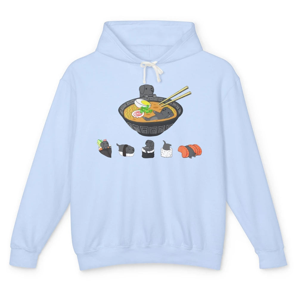 Black Labrador Sushi Ramen Bowl Japanese Kawaii Dog Mom Unisex Lightweight Hoodie