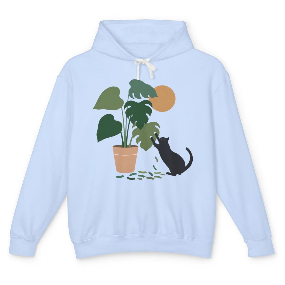 Black Cat And Plant The Making Of Monstera Garden Cat Lovers Unisex Lightweight Hoodie