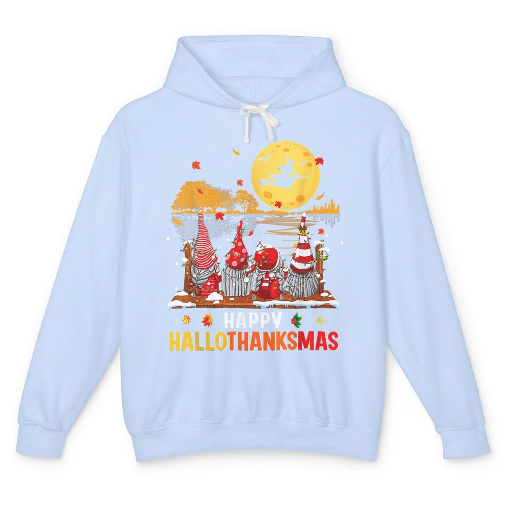 Merry Christmas Gnomes Happy Halloween Witch Xmas Lights Unisex Lightweight Hoodie