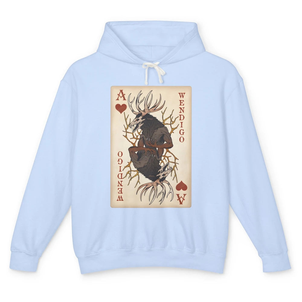 Scary Wendigo Original Cryptid Playing Card Tarot Reader Vintage Halloween Goth Unisex Lightweight Hoodie