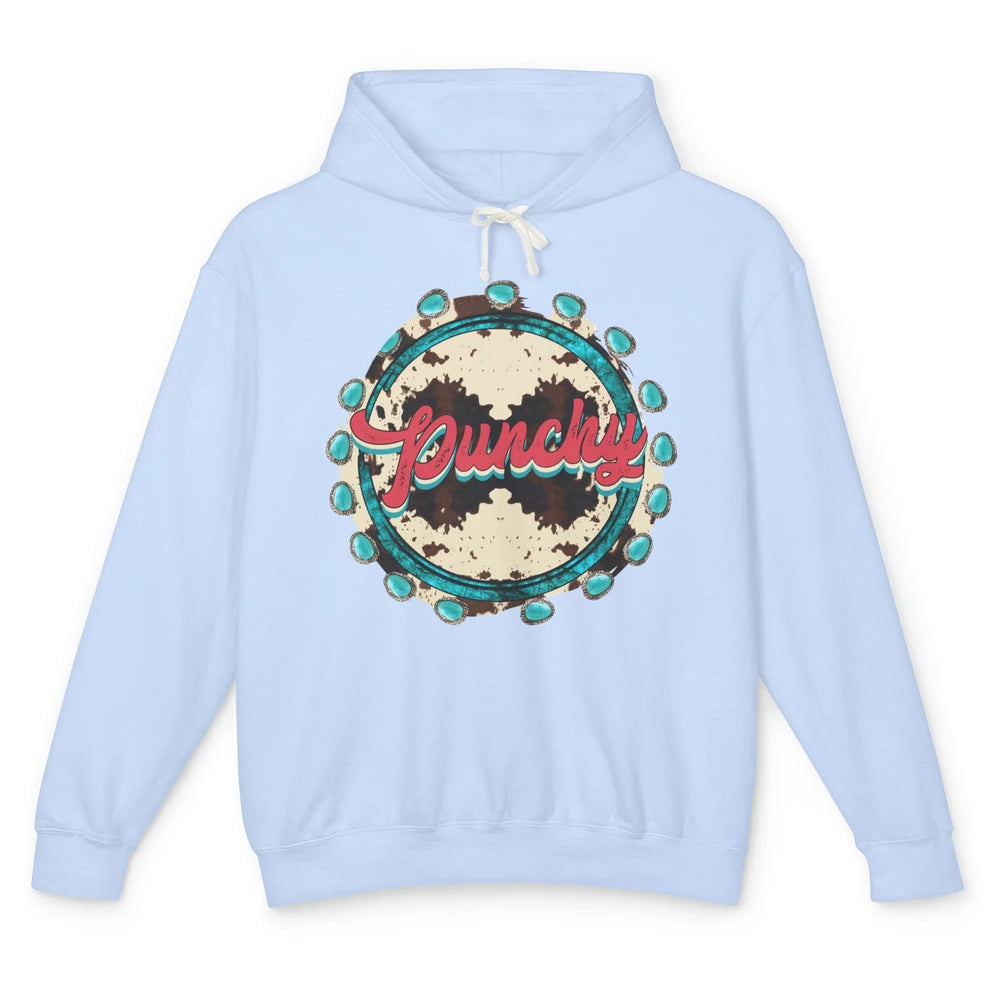 Retro Cowgirl Punchy Cowhide Turquoise Western Country Gift Unisex Lightweight Hoodie