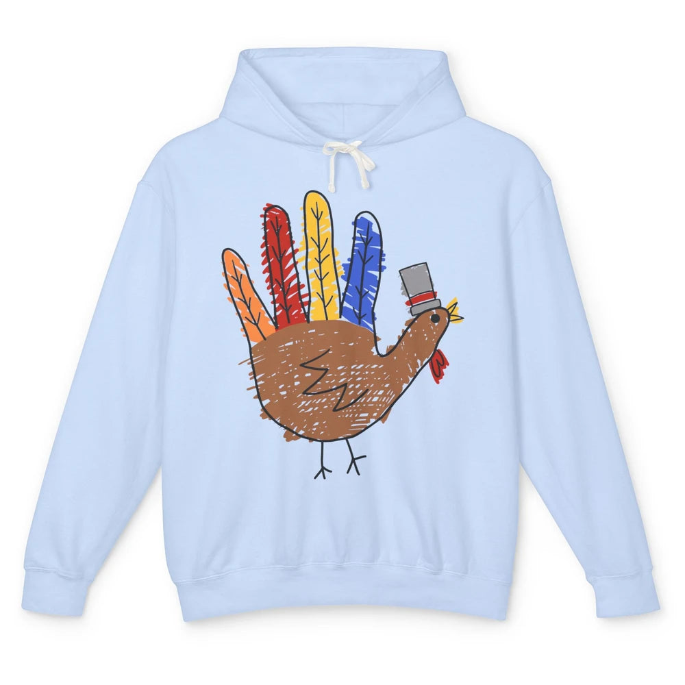 Thanksgiving Hand Turkey Funny Thanksgiving Teacher Thankful Unisex Lightweight Hoodie