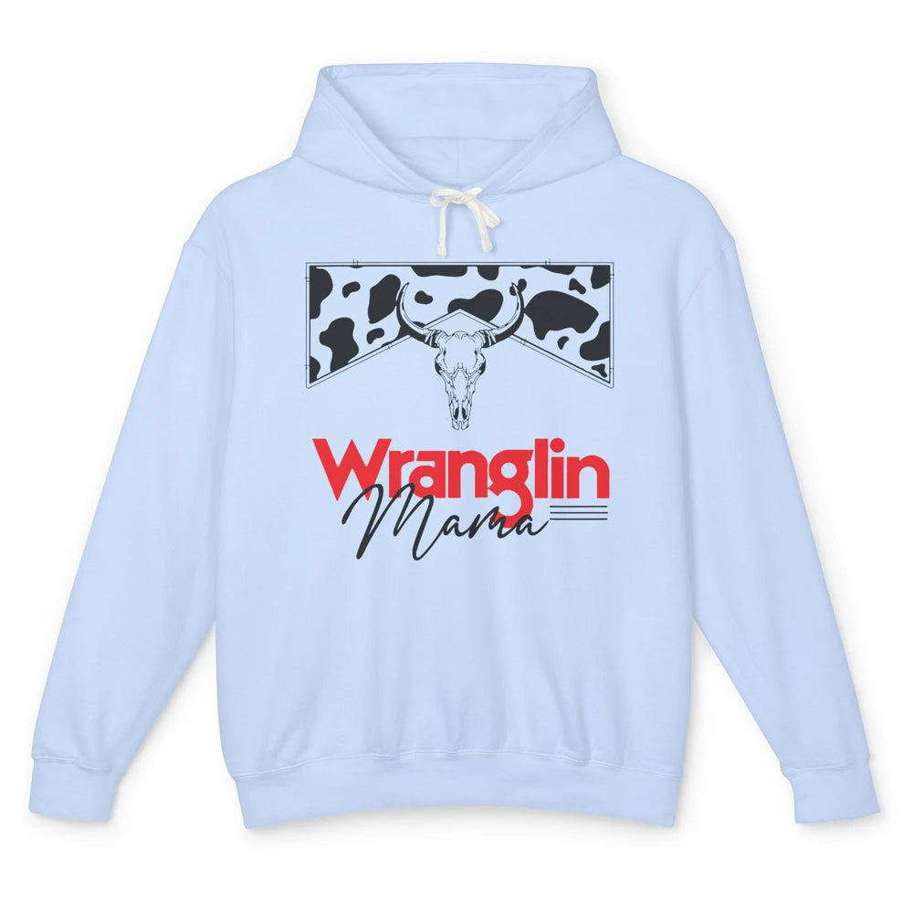 Retro Cowhide Bull Skull Wrangling Mama Western Country Girl Unisex Lightweight Hoodie