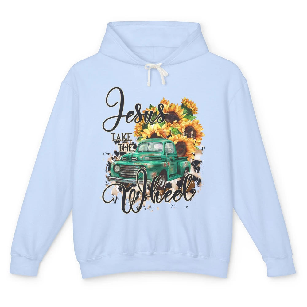 Sunflower Truck Jesus Take The Wheel Christian Gift Leopard Unisex Lightweight Hoodie