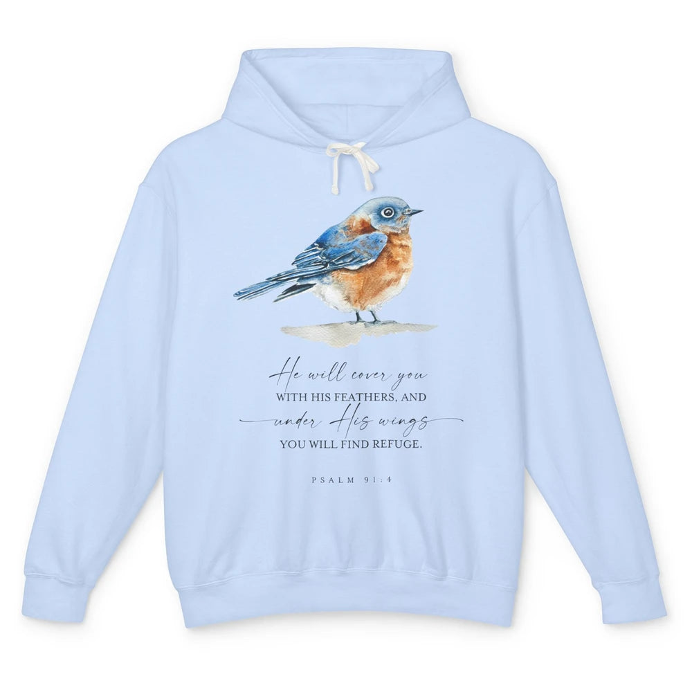 Christian He Will Cover You With His Feathers Bible Verse Unisex Lightweight Hoodie