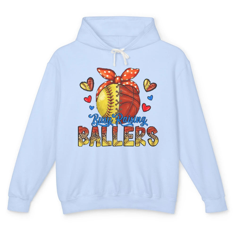 Busy Raising Ballers Softball And Basketball Mom Leopard Unisex Lightweight Hoodie