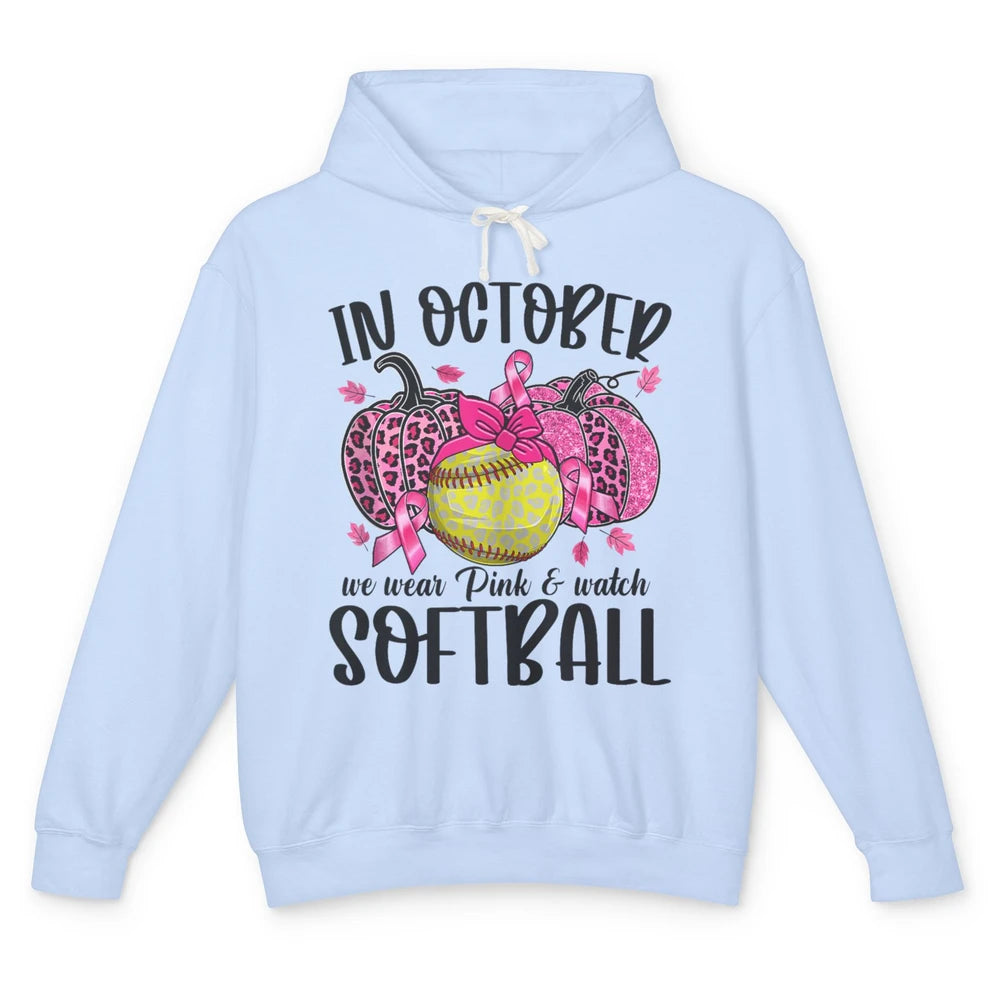 Softball Leopard Pumpkin In October Breast Cancer Awareness Unisex Lightweight Hoodie