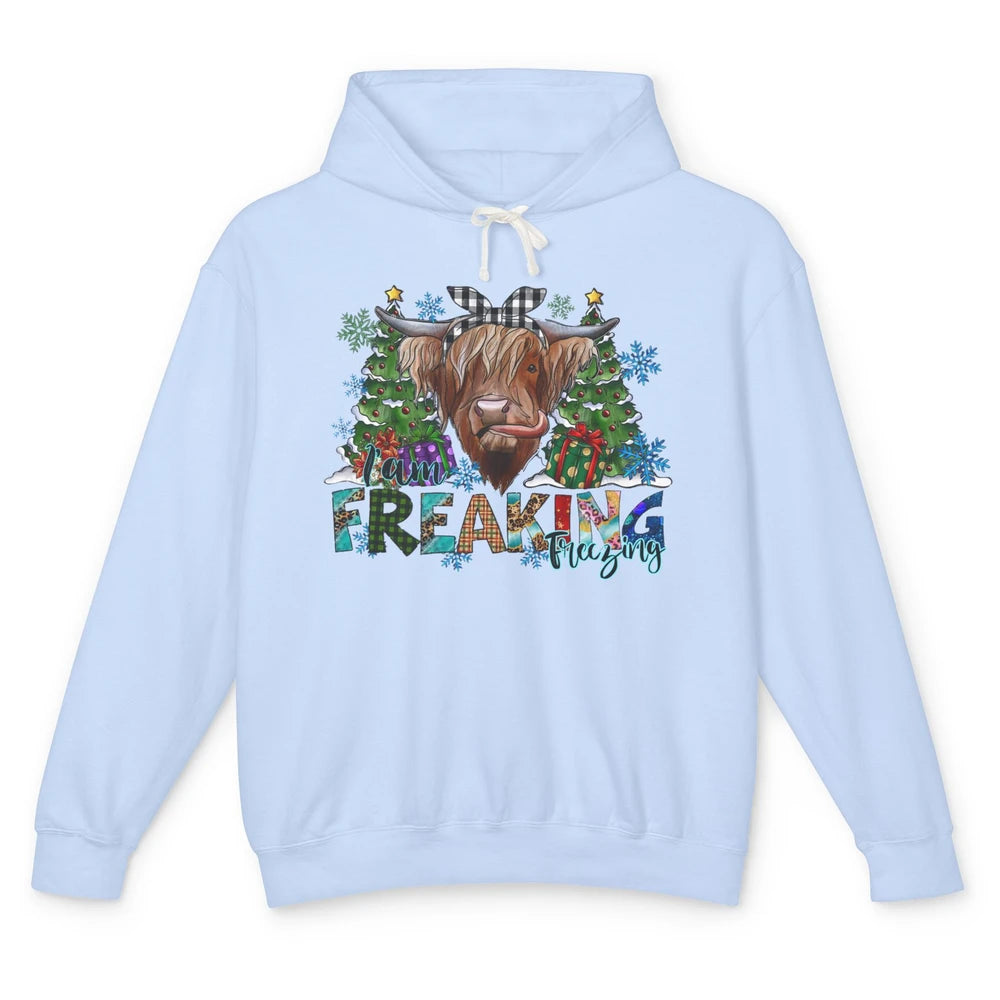 Highland Cow Bandana I'm Freaking Freezing Western Christmas Unisex Lightweight Hoodie