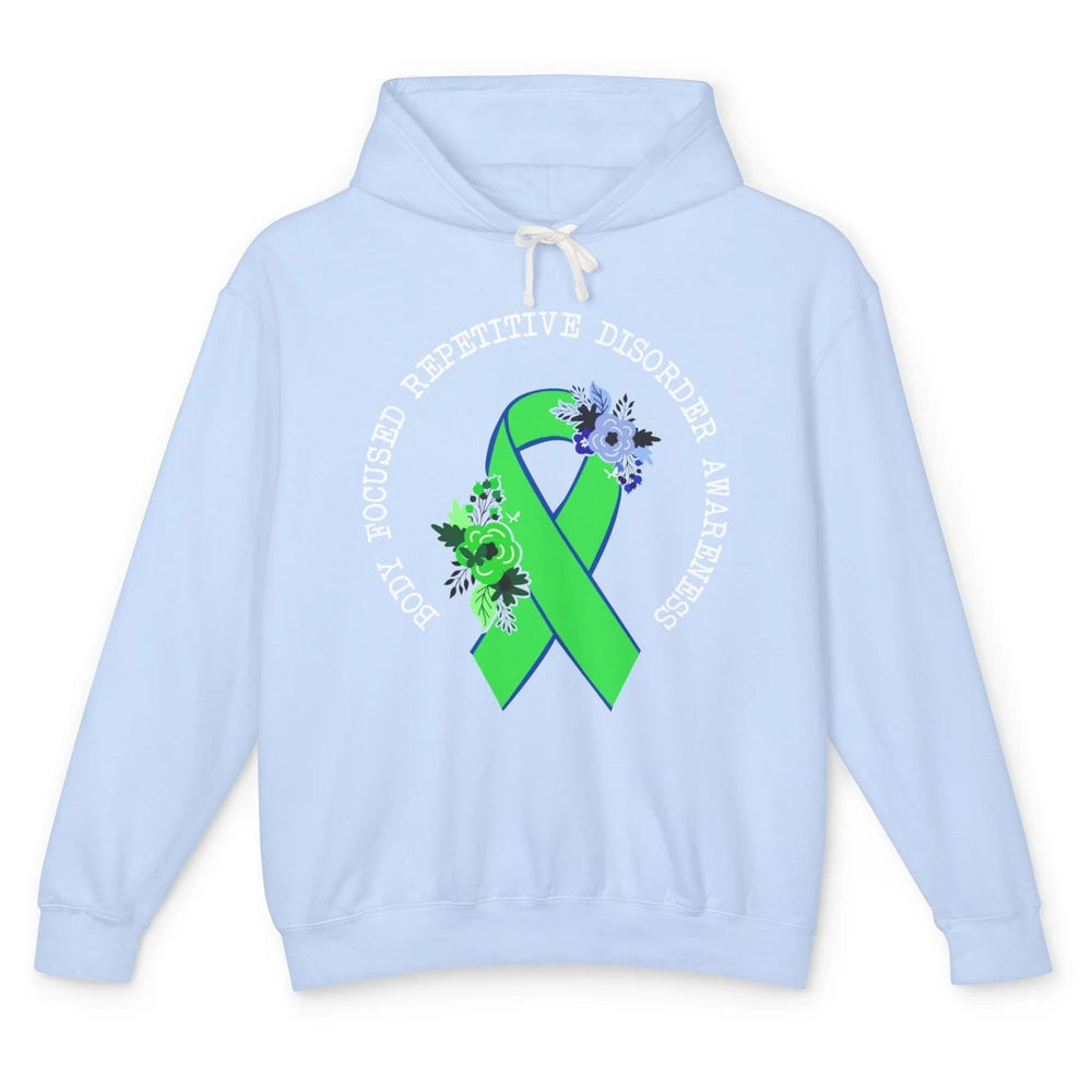 Body Focused Repetitive Disorder BFRB Floral Green Ribbon Unisex Lightweight Hoodie