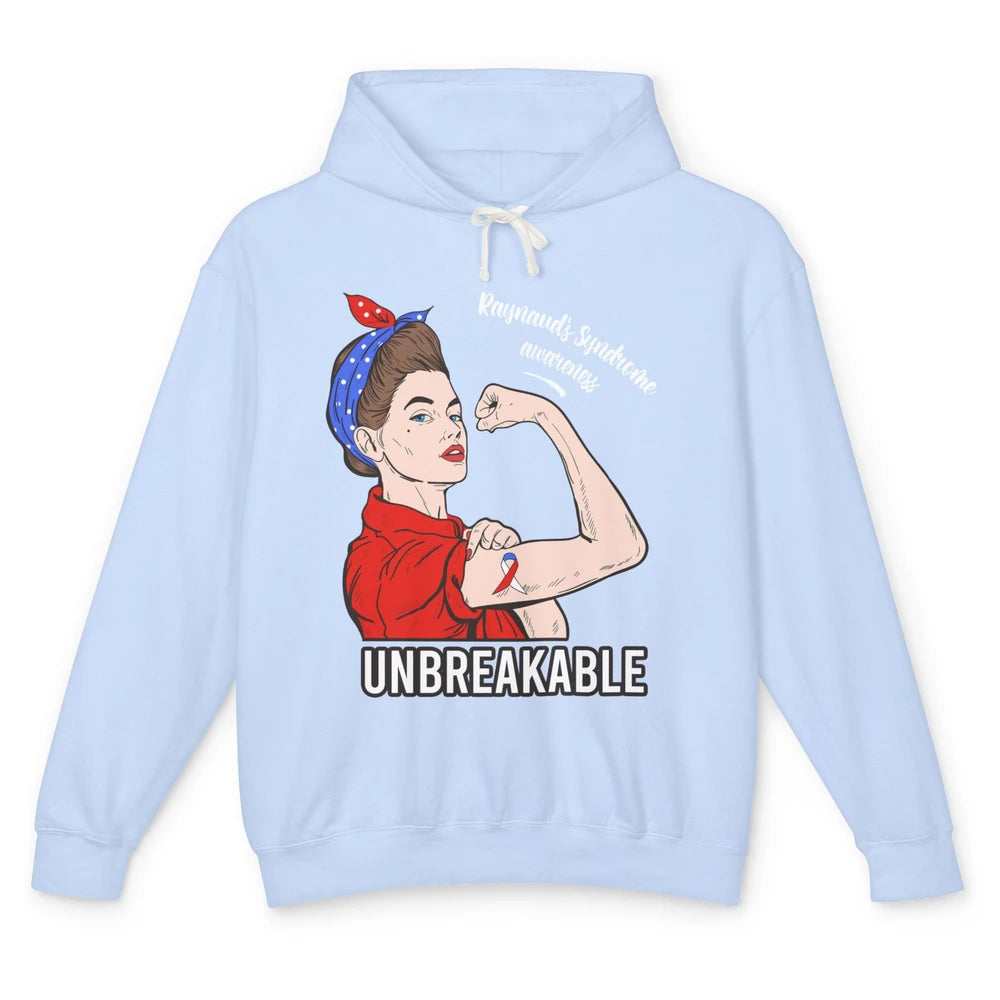 Raynaud's Syndrome Red Blue Ribbon Strong Woman Unbreakable Unisex Lightweight Hoodie