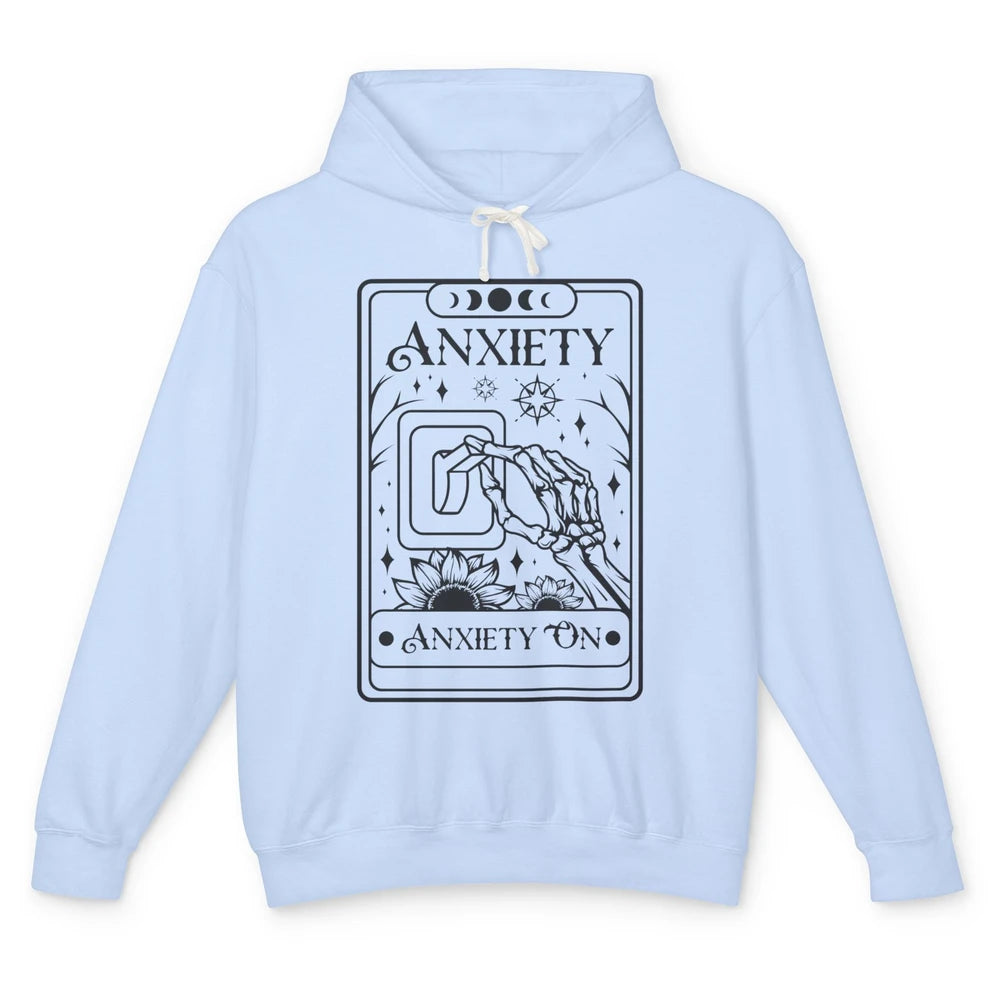 Retro Halloween Skeleton Hand Anxiety On Off Mental Health Unisex Lightweight Hoodie