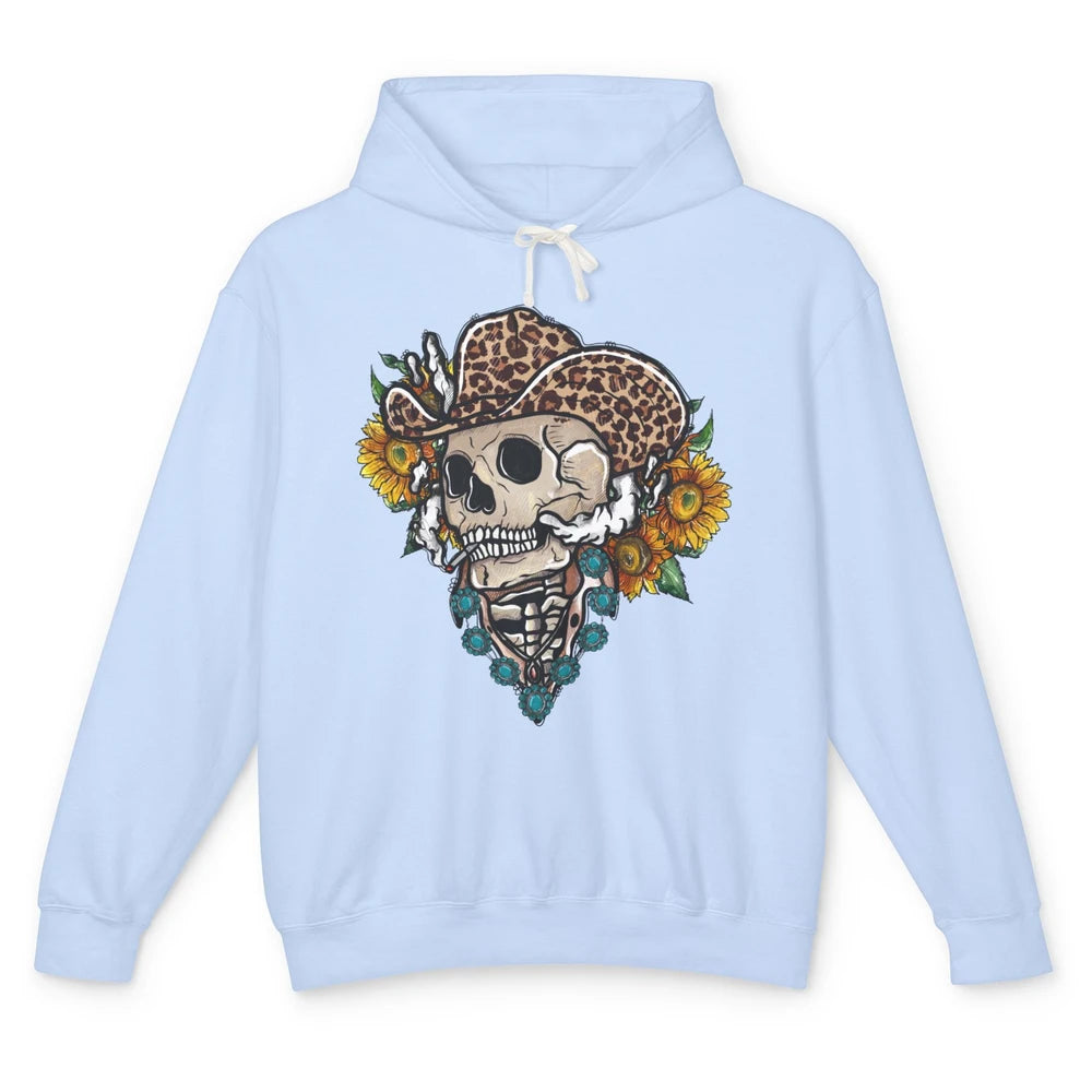 Sunflower Leopard Cowboy Skull Gemstone Western Country Gift Unisex Lightweight Hoodie