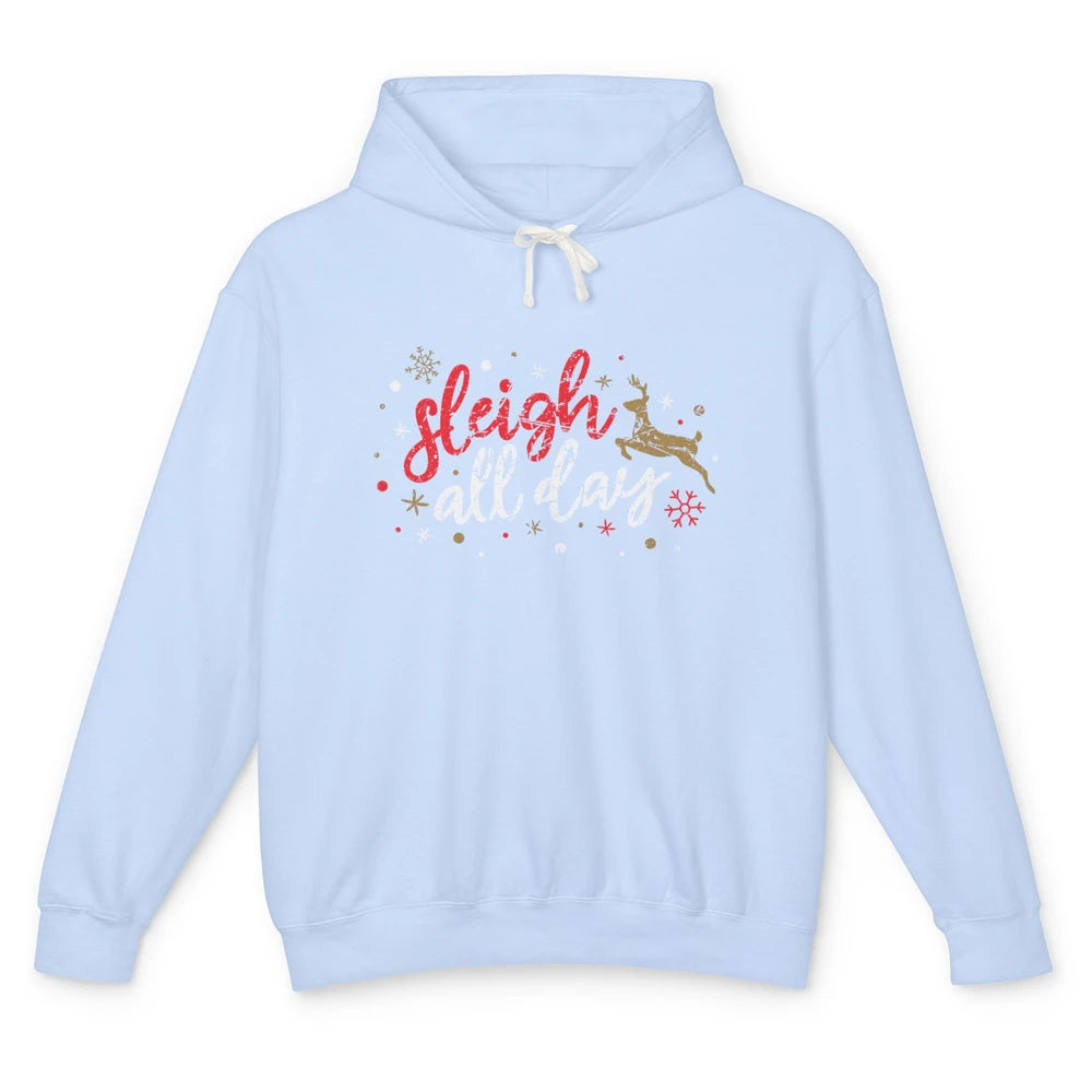 Sleigh All Day Xmas Reindeer Retro Merry Christmas Lights Unisex Lightweight Hoodie