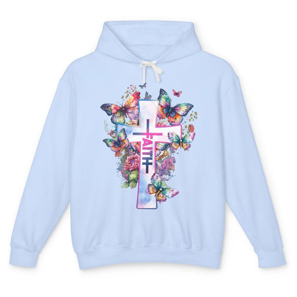 Christian Butterflies Jesus Cross Faith Bible Religious Unisex Lightweight Hoodie