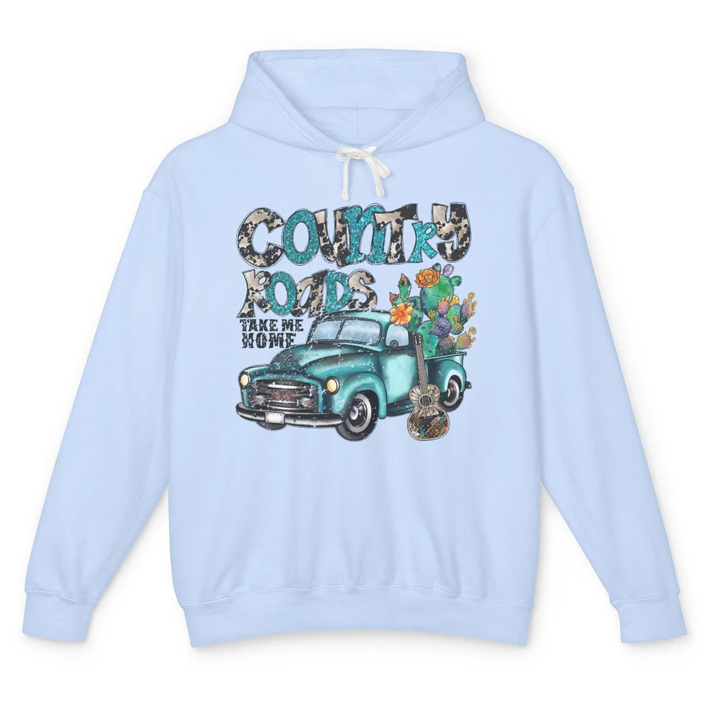 Cowhide Cactus Truck Country Roads Take Me Home Western Girl Unisex Lightweight Hoodie