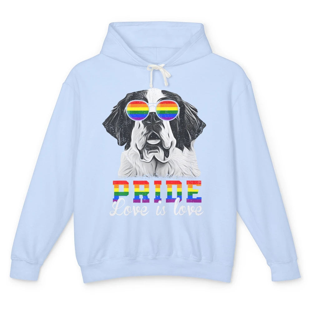 Funny LGBT Pride Love Is Love St Bernard Dog Sunglasses Flag Unisex Lightweight Hoodie