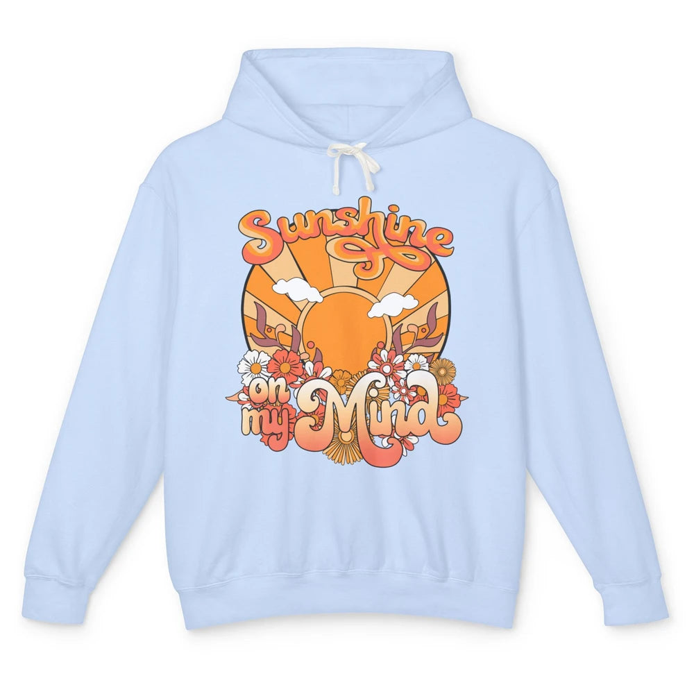 Retro Sunshine on my Mind Groovy Sunset Wildflowers Positive Unisex Lightweight Hoodie