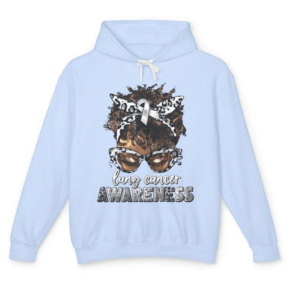 Afro Lung Cancer Awareness Black Woman Messy Hair Warrior Unisex Lightweight Hoodie