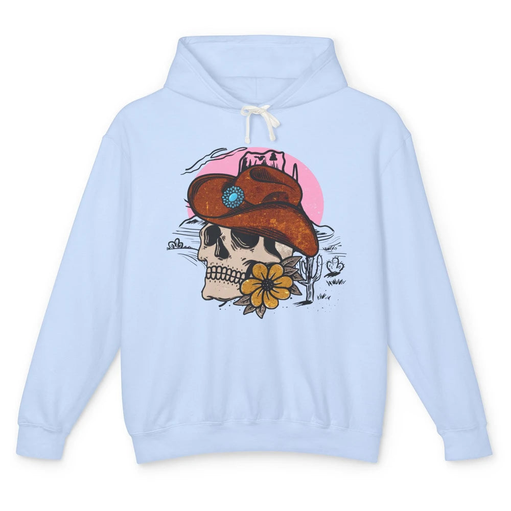 Skull Desert Cactus Cowboy Gemstone Hat Western Country Girl Unisex Lightweight Hoodie