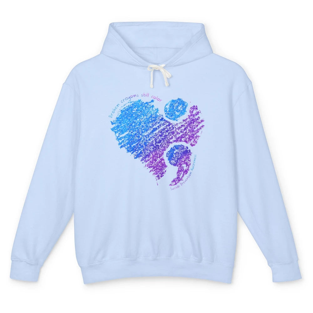 Semicolon Turquoise Blue Ribbon Heart Suicide Prevention Unisex Lightweight Hoodie