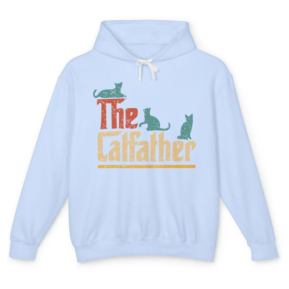 Retro The Catfather Funny Cat Lovers Cat Dad Fathers Day Unisex Lightweight Hoodie