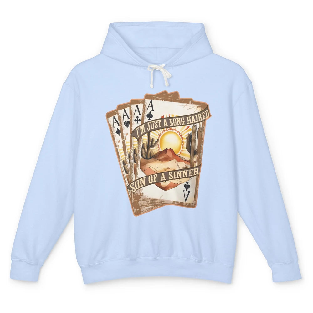 Retro Desert Sunset Long Haired Son Of Sinner Cards Western Unisex Lightweight Hoodie