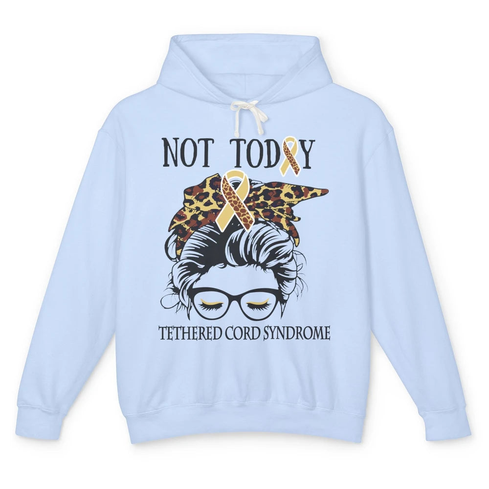 Not Today Tethered Cord Syndrome Ribbon Leopard Messy Bun Unisex Lightweight Hoodie