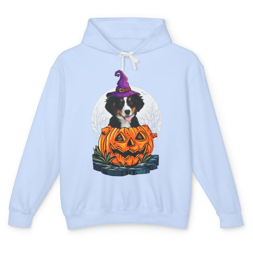 Bernese Mountain Dog Witch Pumpkin Halloween Spooky Season Unisex Lightweight Hoodie