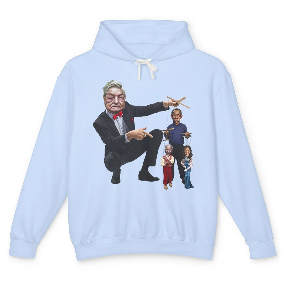 Funny George Soros Playing Puppets Biden Anti Biden Liberals Unisex Lightweight Hoodie