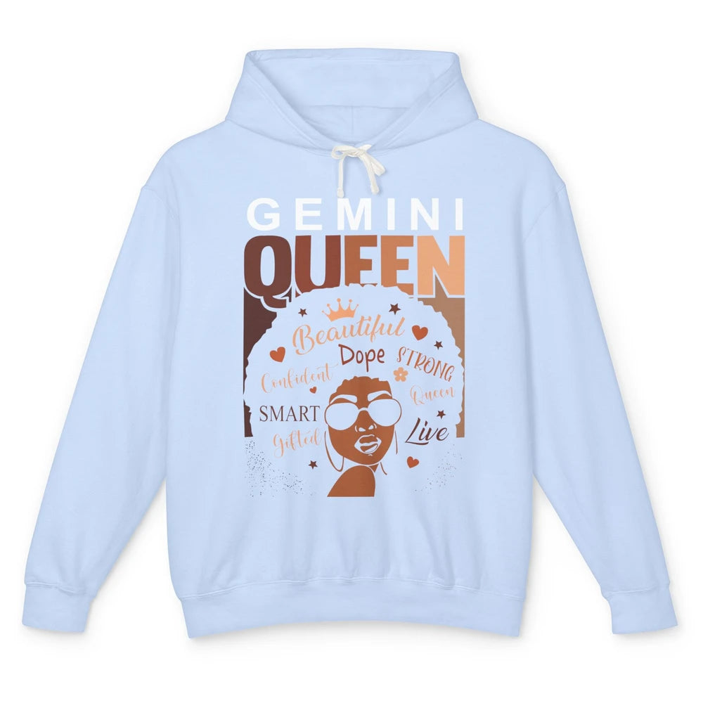 Afro Girl Melanin Gemini Queen Born in June Black Queen Gift Unisex Lightweight Hoodie