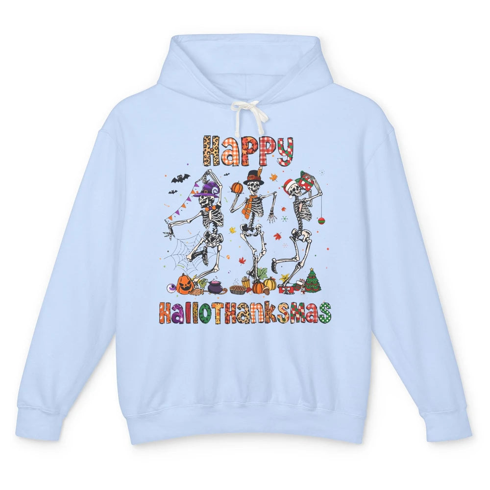 Funny Dancing Skeleton Happy Hallo-thank-mas Fall Pumpkin Unisex Lightweight Hoodie