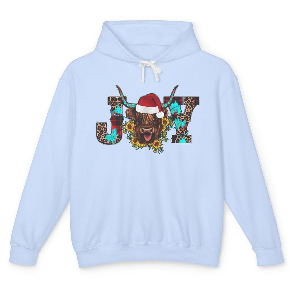 Highland Cow Christmas Joy Heifer Western Country Cowboy Unisex Lightweight Hoodie