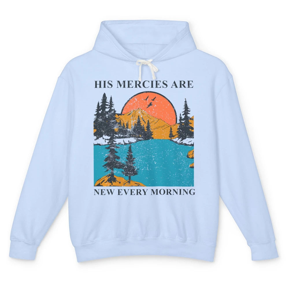 Retro Mountain His Mercies Are New Every Morning Christian Unisex Lightweight Hoodie