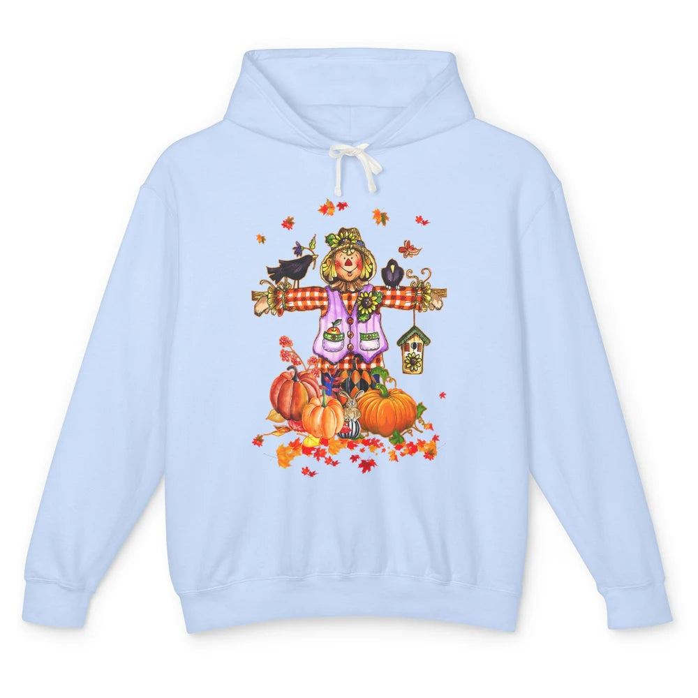 Scarecrow Autumn Hello Fall Pumpkin Thanksgiving Halloween Unisex Lightweight Hoodie