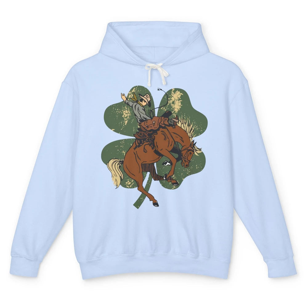 Cowboy Bronc Horsing Shamrocks St. Patricks Day Western Unisex Lightweight Hoodie