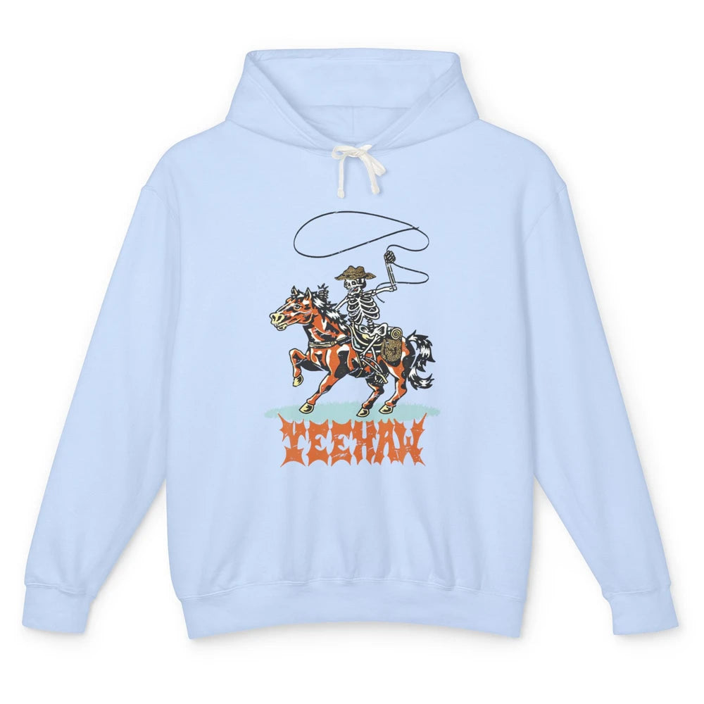 Skeleton Cowboy Horseback Yeehaw Rodeo Western Texas Retro Unisex Lightweight Hoodie