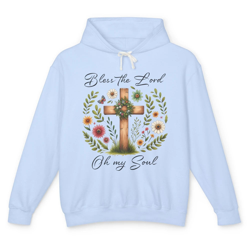 Bible Verse Bless The Lord Oh My Soul Christian Cross Retro Jesus Christ Church Unisex Lightweight Hoodie