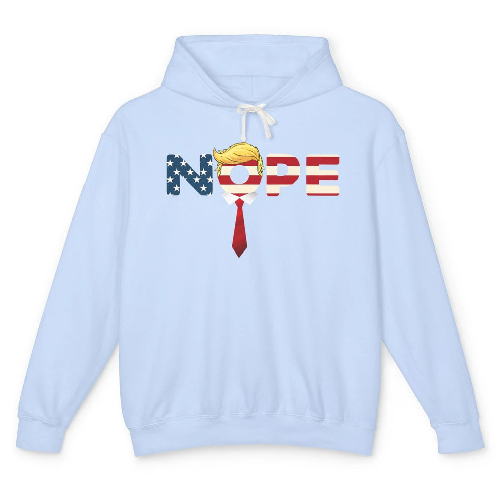 Funny Trump Face Nope Red Tie Sarcastic US Flag Politics Unisex Lightweight Hoodie