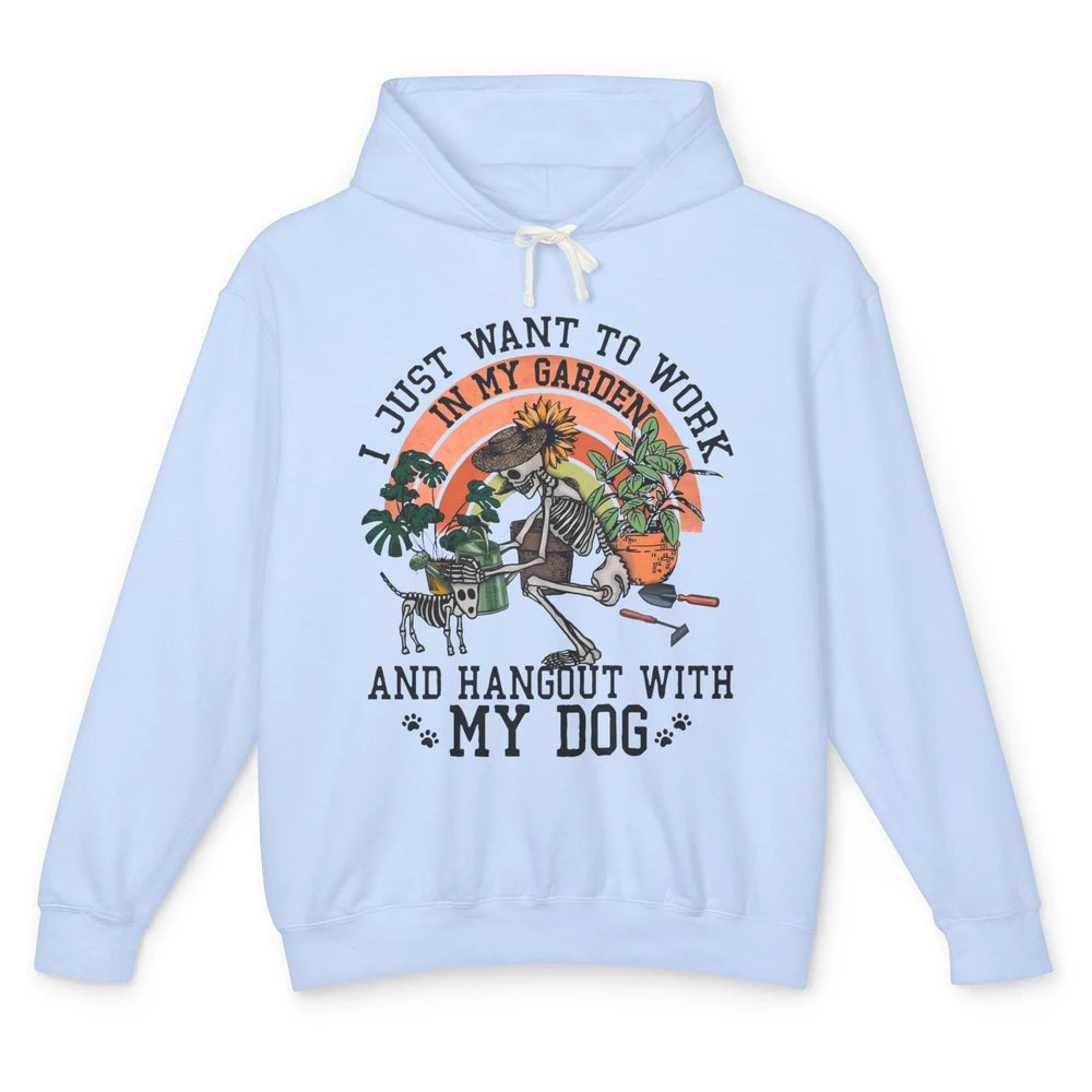 Retro Skeleton Gardening In The Garden Hang Out With My Dog Unisex Lightweight Hoodie