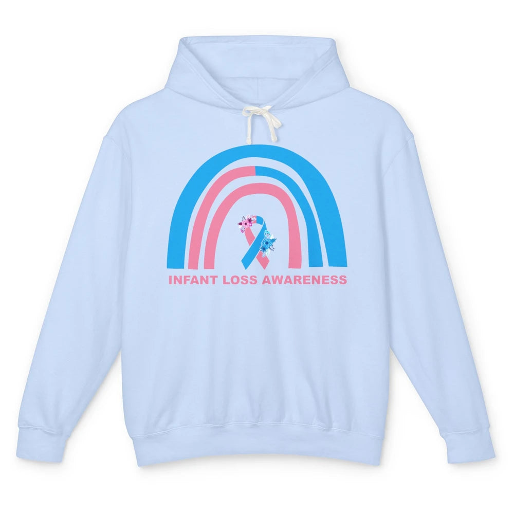 Infant Loss Awareness Floral Pink Blue Ribbon Rainbow Unisex Lightweight Hoodie