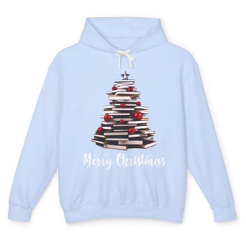 Funny Book Christmas Tree Book Reading Lovers Chritmas Gift Unisex Lightweight Hoodie